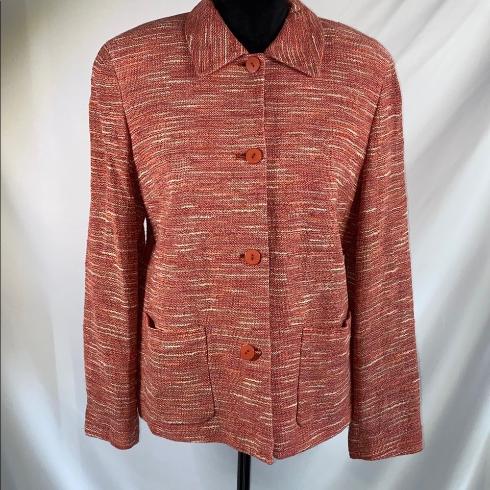 Vintage Josephine Chaus Tweed Blazer Jacket 14P Orange Linen Cotton